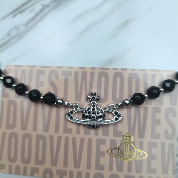 Vivienne Westwood One Row Black Pearl Silver Bas Relief Choker - Picture 6 of 10